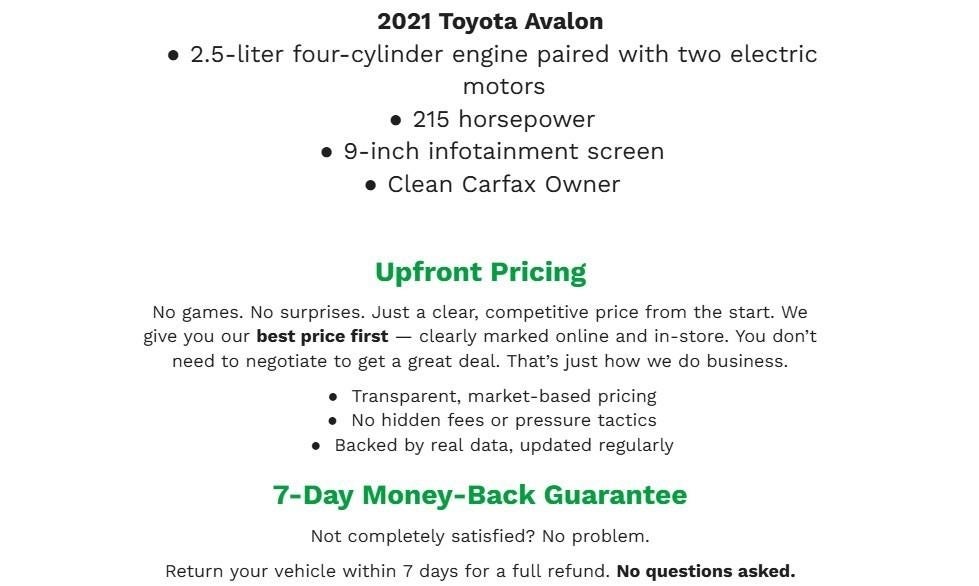 2021 Toyota Avalon Hybrid XSE FWD